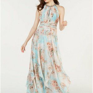 Calvin Klein Embellished Tiered Halter Gown